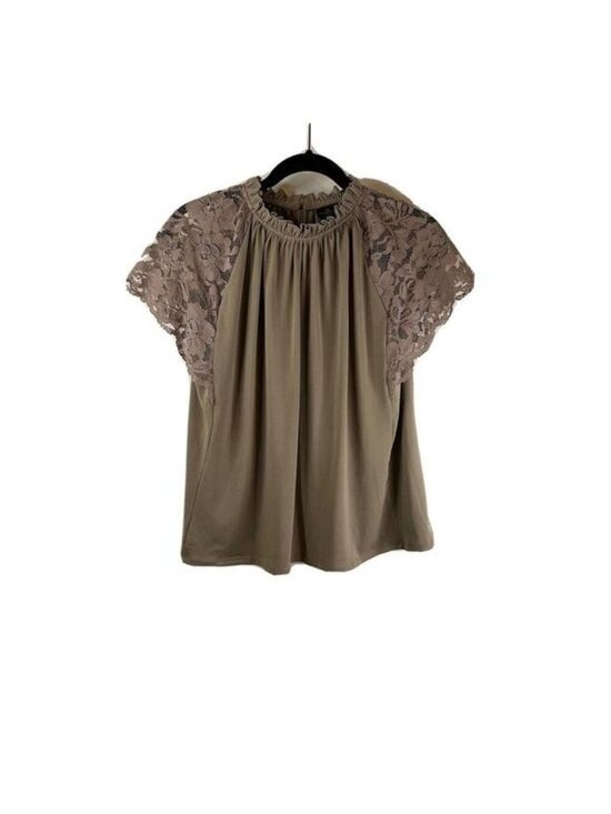 Worthington Industries Tops - Worthington Taupe Lace Sleeve High Neck Blouse Womens  Size PL
